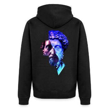 Stoicism Marcus Aurelius Purple Universe Artwork - Unisex Premium Organic Zip Hoodie - black - Back - Nico (187cm)