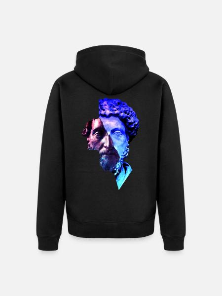 Stoicyzm Marcus Aurelius Purple Uniwersum Artwork - Ekologiczna rozpinana bluza z kapturem Premium unisex - czarny