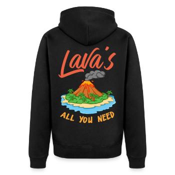Vulkan Hawaii Vulkanologie Lava - Unisex Premium Bio Zip Hoodie - Schwarz - Hinten - Nico (187cm)