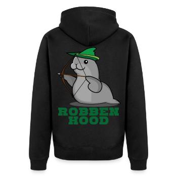 Robbe - funny Robben Hood saying joke - Unisex Premium Organic Zip Hoodie - black - Back - Nico (187cm)