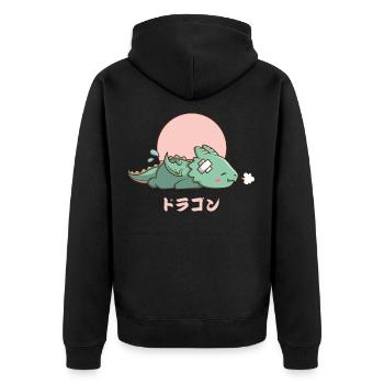 Kawaii schlafender Drache - Unisex Premium Bio Zip Hoodie - Schwarz - Hinten - Nico (187cm)