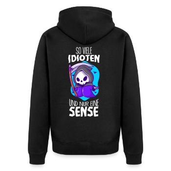 Lustige Sprüche - Unisex Premium Bio Zip Hoodie - Schwarz - Hinten - Nico (187cm)
