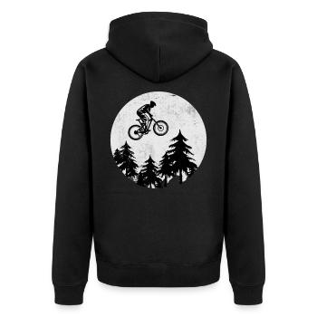 Mountainbike Fahrrad Moon Jumping MTB Geschenk - Unisex Premium Bio Zip Hoodie - Schwarz - Hinten - Nico (187cm)