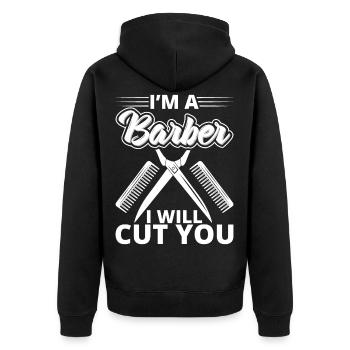 Friseur Friseur Geschenke Friseur Bedarf - Unisex Premium Bio Zip Hoodie - Schwarz - Hinten - Nico (187cm)