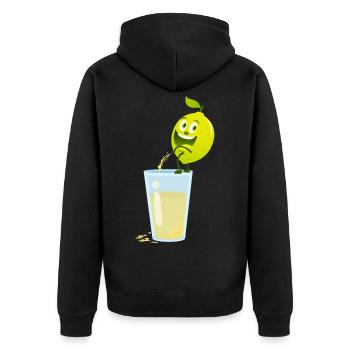 Zitrone - Unisex Premium Bio Zip Hoodie - Schwarz - Hinten - Nico (187cm)