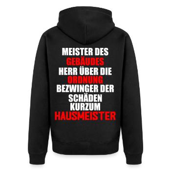 Hausmeister Geschenkidee - Unisex Premium Bio Zip Hoodie - Schwarz - Hinten - Nico (187cm)