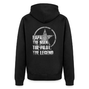 Papa The Man The Pilot The Legend Vater Pilot - Unisex Premium Bio Zip Hoodie - Schwarz - Hinten - Nico (187cm)