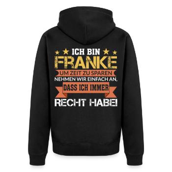 Franke Franken Fränkisch Spruch Geschenk - Unisex Premium Bio Zip Hoodie - Schwarz - Hinten - Nico (187cm)
