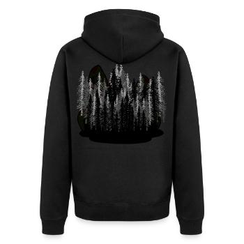 Dark Fantasy Natur Gruselig Wildnis Wald Karpaten - Unisex Premium Bio Zip Hoodie - Schwarz - Hinten - Nico (187cm)