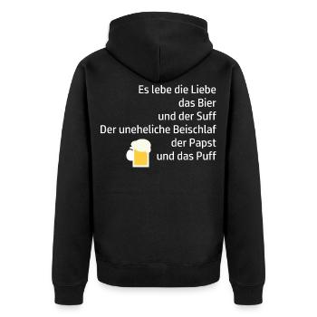 Trinkspruch Lebe Suff Bier Papst - Unisex Premium Bio Zip Hoodie - Schwarz - Hinten - Nico (187cm)