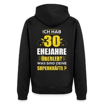 Ich hab 30 Jahre Ehe überlebt was sind deine - Unisex Premium Bio Zip Hoodie - Schwarz - Hinten - Nico (187cm)