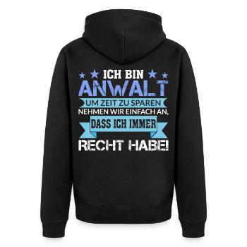 Anwalt - Unisex Premium Bio Zip Hoodie - Schwarz - Hinten - Nico (187cm)
