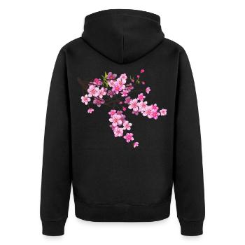 Sakura Flower - Unisex Premium Organic Zip Hoodie - black - Back - Nico (187cm)