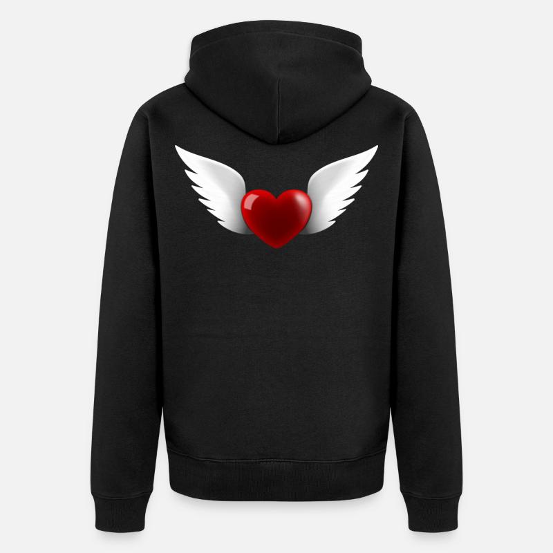 Coeur avec des ailes d'ange - Veste à capuche bio Premium Unisexe - noir