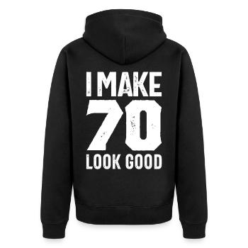 70 Jahre altes Geschenk | 70. Geburtstagsgeschenkideen - Unisex Premium Bio Zip Hoodie - Schwarz - Hinten - Nico (187cm)