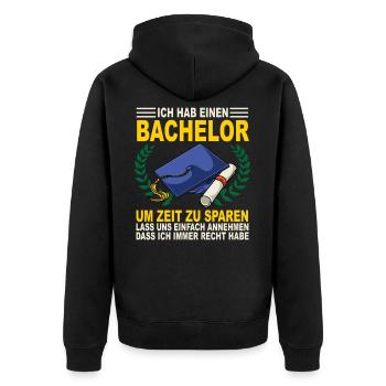 Lustiges Geschenk für den Bachelor Abschluss - - Unisex Premium Bio Zip Hoodie - Schwarz - Hinten - Nico (187cm)