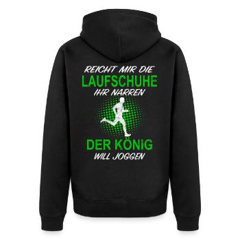 Laufen Joggen König Laufschuhe Sport Jogger - Unisex Premium Bio Zip Hoodie - Schwarz - Hinten - Nico (187cm)