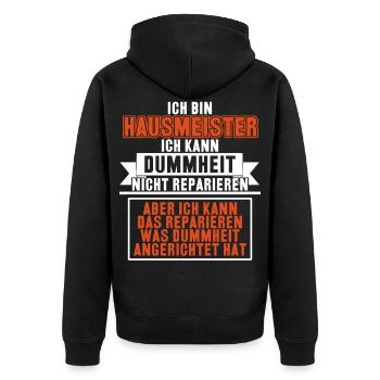 Hausmeister - lustiger Spruch Humor - Unisex Premium Bio Zip Hoodie - Schwarz - Hinten - Nico (187cm)