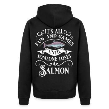 Salmon Fish Atlantic Fishing Fisherman Angler - Unisex Premium Organic Zip Hoodie - black - Back - Nico (187cm)