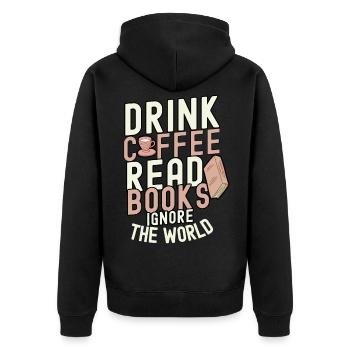 book - Unisex Premium Organic Zip Hoodie - black - Back - Nico (187cm)