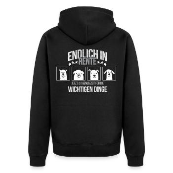 Rentner in Pension mit Hund lustige Sprüche Hunde - Unisex Premium Bio Zip Hoodie - Schwarz - Hinten - Nico (187cm)