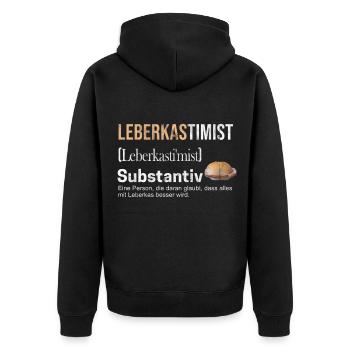Leberkas - Unisex Premium Bio Zip Hoodie - Schwarz - Hinten - Nico (187cm)