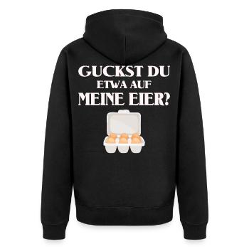 Guckst du etwa auf meine Eier, Lustig zweideutig - Unisex Premium Bio Zip Hoodie - Schwarz - Hinten - Nico (187cm)