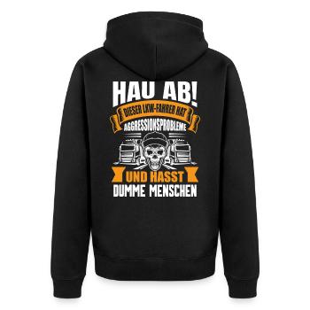 Trucker LKW Fahrer Fernfahrer Brummi Geschenk - Unisex Premium Bio Zip Hoodie - Schwarz - Hinten - Nico (187cm)