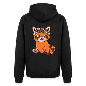 Süßer, niedlicher, roter Panda, Panda mit Blumen - Unisex Premium Bio Zip Hoodie - Schwarz - Hinten - Nico (187cm)