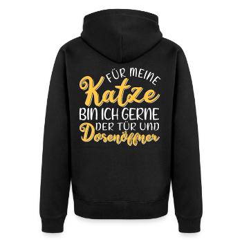Für meine Katze bin ich Tür und Dosenöffner Spruch - Unisex Premium Bio Zip Hoodie - Schwarz - Hinten - Nico (187cm)