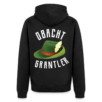 Grantler Tirol Maßkrug edelweiß boarisch - Unisex Premium Bio Zip Hoodie - Schwarz - Hinten - Nico (187cm)