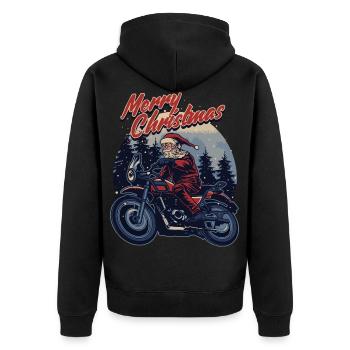 Motorrad Weihnachtsmann Geschenk - Unisex Premium Bio Zip Hoodie - Schwarz - Hinten - Nico (187cm)