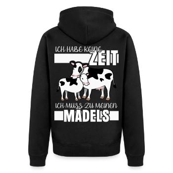 Kuh mit Kalb keine Zeit lustiger Spruch - Unisex Premium Bio Zip Hoodie - Schwarz - Hinten - Nico (187cm)