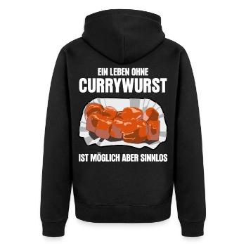 Currywurst lustiger Spruch mit Wurst - Unisex Premium Bio Zip Hoodie - Schwarz - Hinten - Nico (187cm)