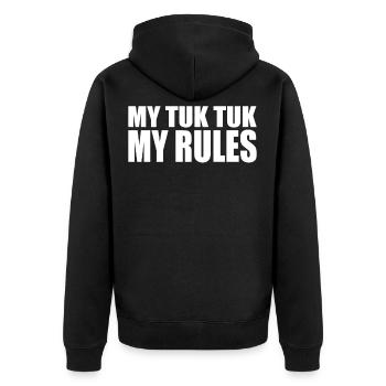 Funny Tee Shirt For Tuk Tuk Owners - Unisex Premium Bio Zip Hoodie - Schwarz - Hinten - Nico (187cm)