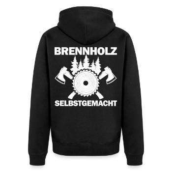Brennholz Selbstgemacht Feuerholz Motorsäge Waldme - Unisex Premium Bio Zip Hoodie - Schwarz - Hinten - Nico (187cm)
