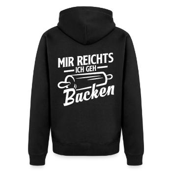 Mir reichts ich geh Backen Lustiger Bäcker Spruch - Unisex Premium Bio Zip Hoodie - Schwarz - Hinten - Nico (187cm)