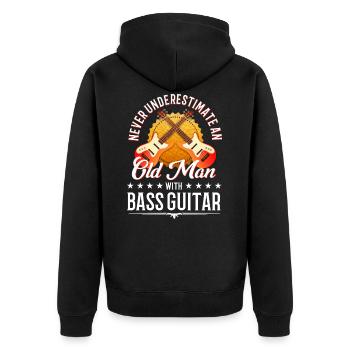Bassist Bass Gitarre Alter Mann Opa - Unisex Premium Bio Zip Hoodie - Schwarz - Hinten - Nico (187cm)