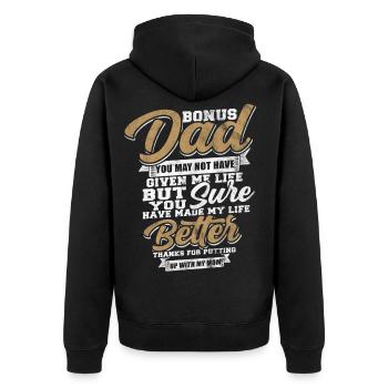 Stepfather dad gift for fathers day family - Unisex Premium Organic Zip Hoodie - black - Back - Nico (187cm)