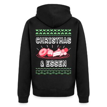 Ugly Christmas Weihnachten Esse Weihnachtsessen - Unisex Premium Bio Zip Hoodie - Schwarz - Hinten - Nico (187cm)