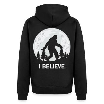 I Believe Bigfoot Moonshine Sasquatch Conspiracy T - Unisex Premium Organic Zip Hoodie - black - Back - Nico (187cm)