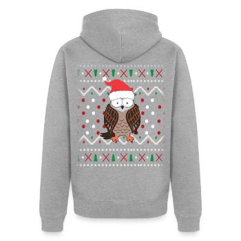 Eule Ugly Christmas - Unisex Premium Bio Zip Hoodie - Grau meliert - Hinten - Nico (187cm)