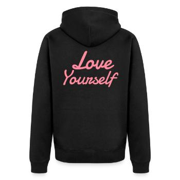 Love yourself - Unisex Premium Bio Zip Hoodie - Schwarz - Hinten - Nico (187cm)