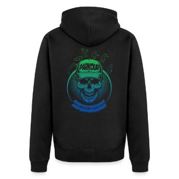 Parkour Freerunner Traceur Le Parcour - Unisex Premium Bio Zip Hoodie - Schwarz - Hinten - Nico (187cm)