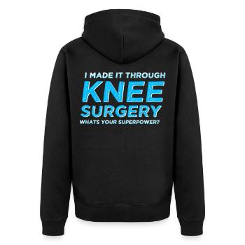 Neues Knie Knieoperation - Unisex Premium Bio Zip Hoodie - Schwarz - Hinten - Nico (187cm)