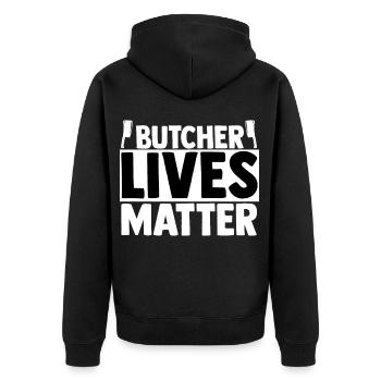 Metzger - Unisex Premium Bio Zip Hoodie - Schwarz - Hinten - Nico (187cm)