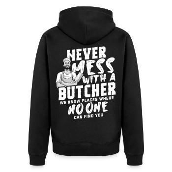 Butcher - Unisex Premium Organic Zip Hoodie - black - Back - Nico (187cm)