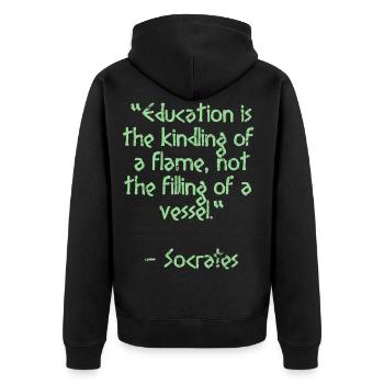 Sokrates Zitat - Education is the | Weisheit - Unisex Premium Bio Zip Hoodie - Schwarz - Hinten - Nico (187cm)