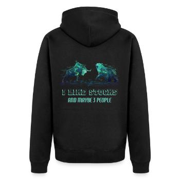 Bulle Bär Börse Aktienmarkt DAX Aktien Trader - Unisex Premium Bio Zip Hoodie - Schwarz - Hinten - Nico (187cm)