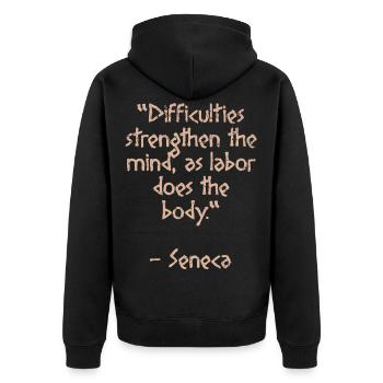 Difficulties strength- Seneca quote Stoic wisdom - Unisex Premium Organic Zip Hoodie - black - Back - Nico (187cm)